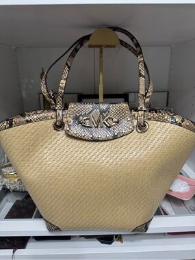 Michael Kors Izzy Medium Tote with Beige Snake Print Trim